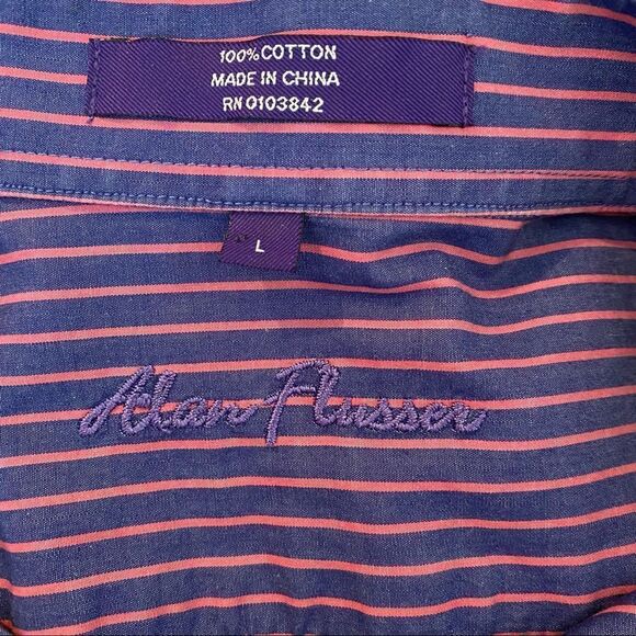 Alan Flusser Blue + Pink Striped Long Sleeve Button Down Cotton Shirt Large - Picture 4 of 5